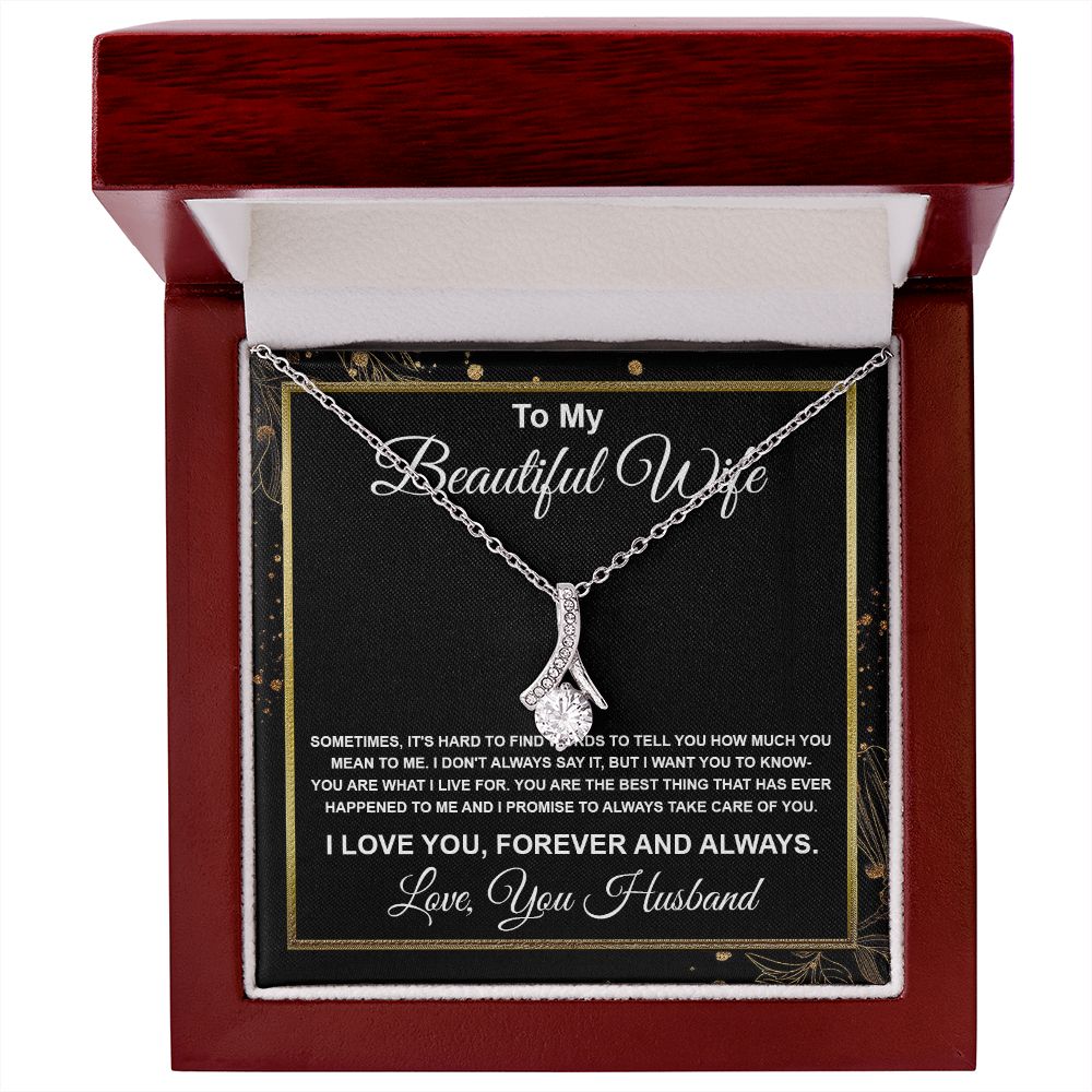 To My Beautiful Wife Necklace From Husband Pendant Jewelry with Message Card and Box Necklaces for Women Valentines Day Happy Anniversary Wedding Present for Birthday, Merry Christmas for Wife Allruing Necklace