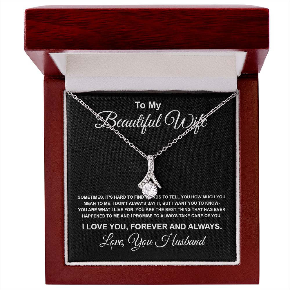 To My Beautiful Wife Necklace From Husband Pendant Jewelry with Message Card and Box Necklaces for Women Valentines Day Happy Anniversary Present for Birthday Merry Christmas for Wife Allruing Necklace