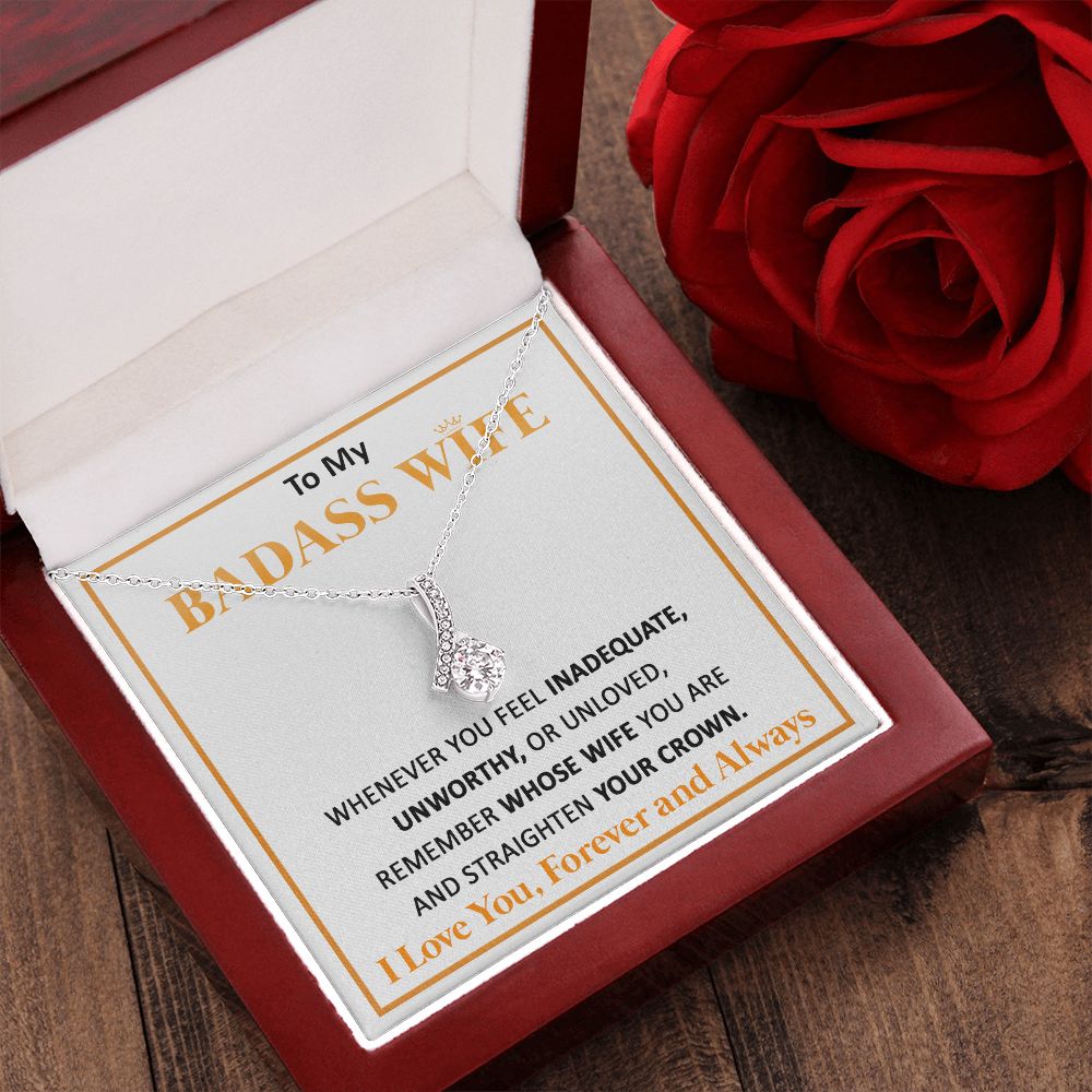 Couples Gifts, To My Badass Dear Wife Necklace Gifts From Husband, Wedding Anniversary For Wife From Husband, Wife Birthday From Husband, Necklace Custom Name Message Card and Gift Box Styles on Birthday, Christmas, Wedding, Anniversary Allruing Necklace