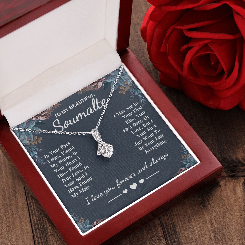 To My Beautiful Soulmate Necklace Gift, Soulmate for Wife Valentine Gifts from Husband, Birthday for Women, Soulmate Gifts, Message Card and Necklace Gifts Box Gift Box Styles on Birthday, Wedding, Anniversary, Valentine Allruing Necklace