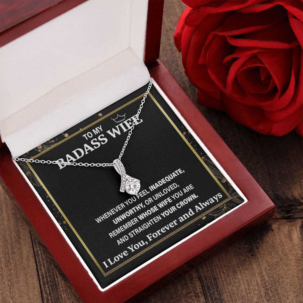 Wife Necklace Gift From Husband To My Badass Wife Pendant Valentine Jewelry with Message Card and Gift Box. Gift for Wife. Necklace Gift Set for Wife Necklace Gifts Box Gift Box Styles Allruing Necklace