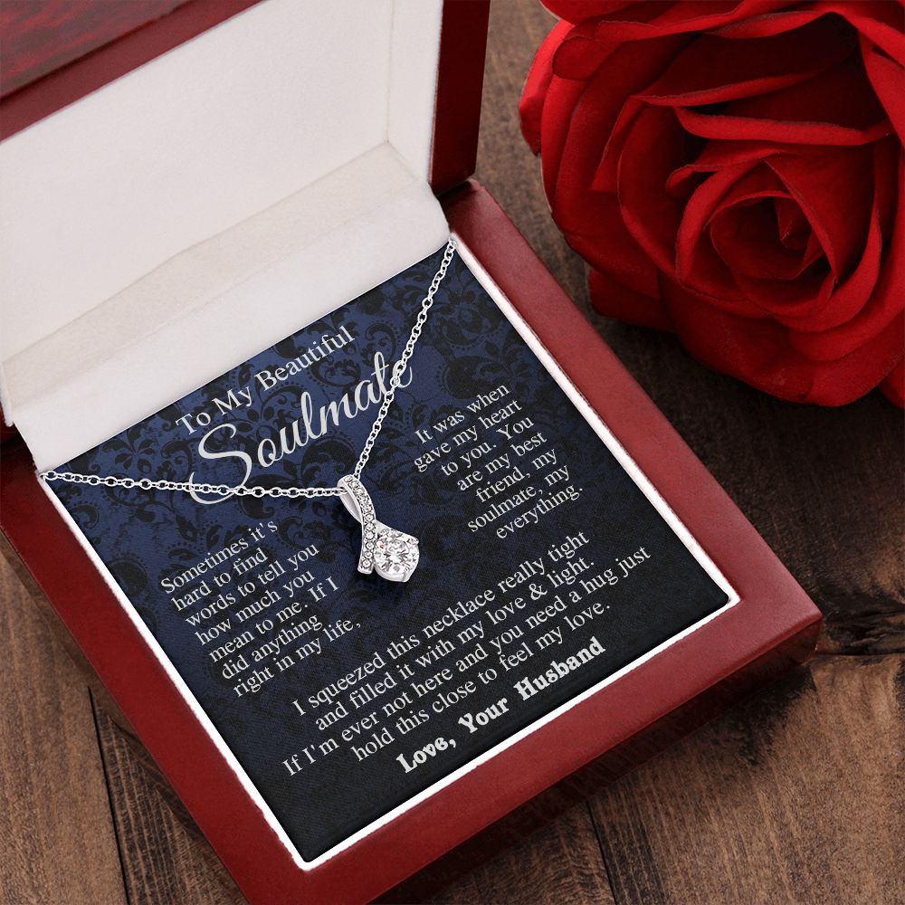 Soulmate Necklace from Husband, Anniversary Romantic Gift for Wife from Husband to My Wife Necklaces for Wife Birthday Gifts, Wife Jewelry Necklace Message Card and Necklace Gift Box Gift Box Styles on Birthday, Wedding, Anniversary, Valentine Allruing Ne