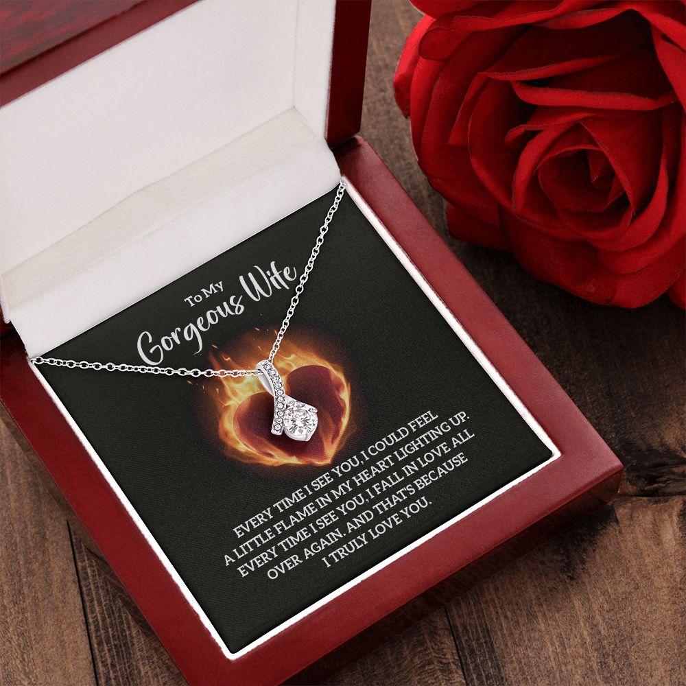 Couples Gifts, To My Gorgeous Wife Necklace Gifts From Husband, Wedding Anniversary Jewelry For Wife From Husband, Wife Birthday From Husband, To My Soulmate Message Card and Gift Box styles On Birthday, Christmas, Anniversary  Allruing Necklace