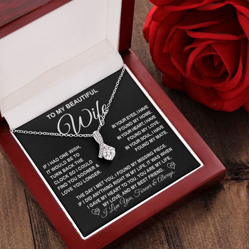 To My Beautiful Wife Necklace Gift for Her, Soulmate for Wife Birthday Gifts from Husband, Valentine Jewelry for Women, Soulmate Gifts, Message Card and Necklace Gifts Box Gift Box Styles on Birthday, Wedding, Anniversary, Valentine Allruing Necklace