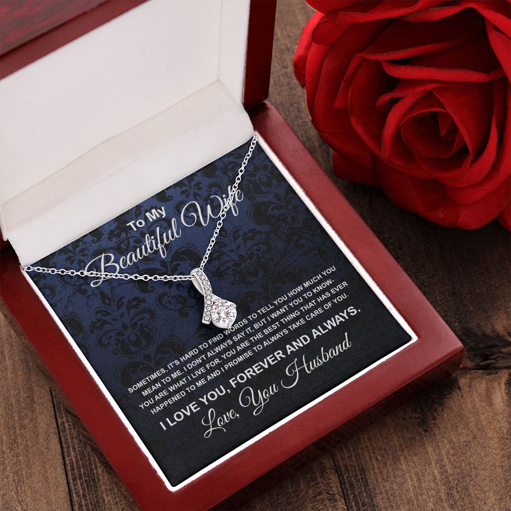To My Beautiful Wife Necklace From Husband Pendant Jewelry with Message Card and Box Necklaces for Women Valentines Day Happy Anniversary Wedding Present for Birthday Merry Christmas for Wife Allruing Necklace