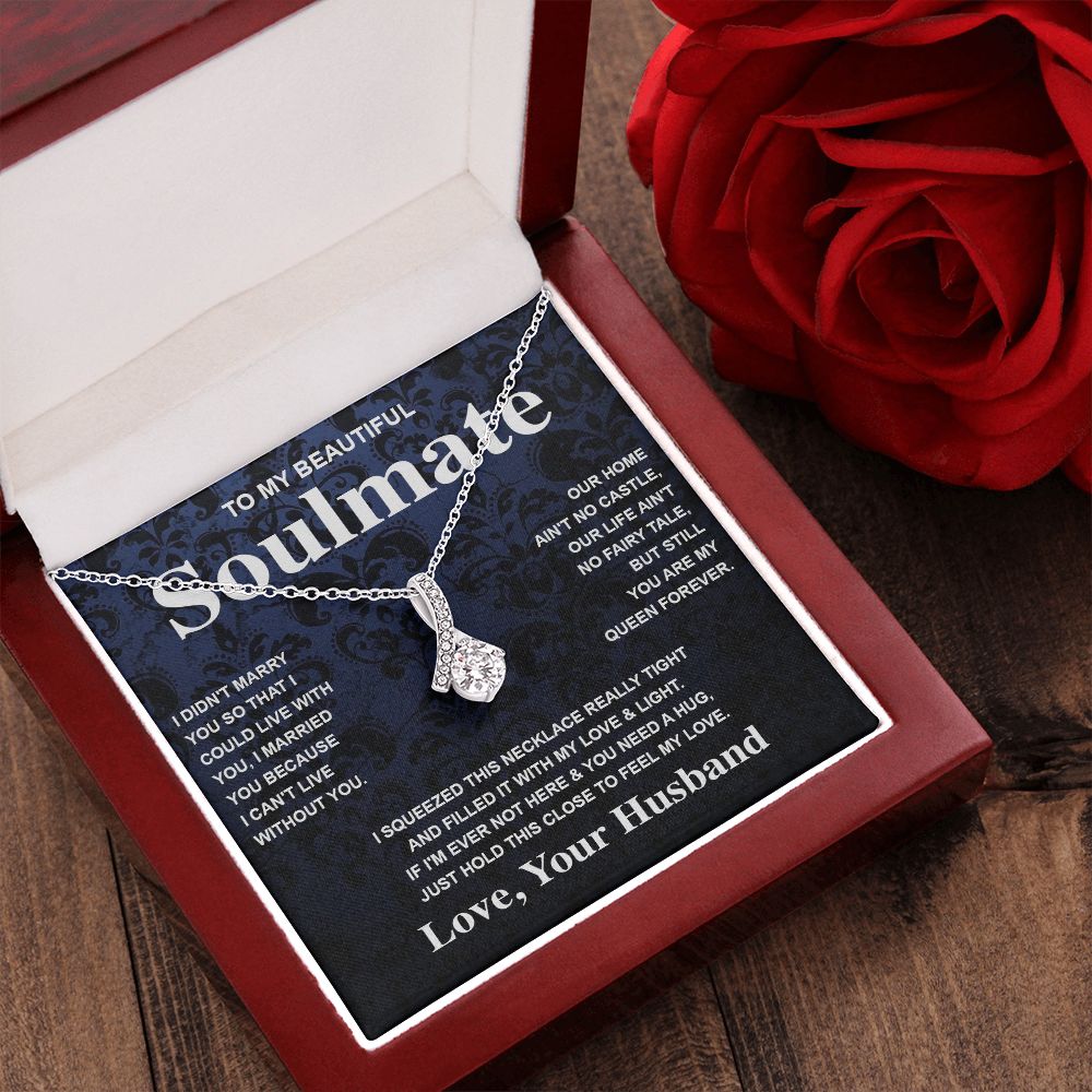 Soulmate Necklace Gift From Husband To My Badass Wife Valentines Day Anniversary Jewelry with Message Card and Gift Box. Gift for Wife. Necklace Gift Set for Wife Message Card and Necklace Gifts Box Gift Box Styles Allruing Necklace