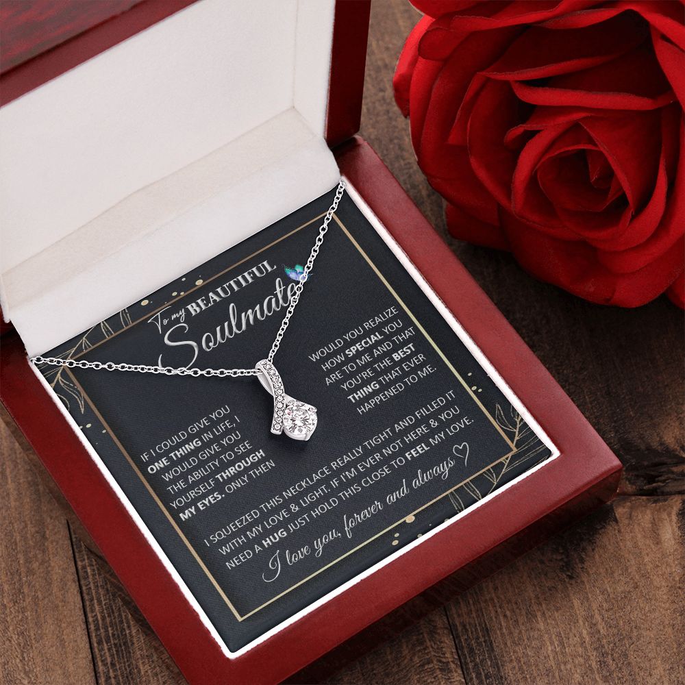 Couples Gifts To My Beautiful Soulmate Necklace From Husband, Wedding For Wife From Husband, Wife Wedding From Husband, To My Wife, Necklace Custom Name Message Card and Gift Box Styles on Birthday, Christmas, Wedding, Anniversary Allruing Necklace