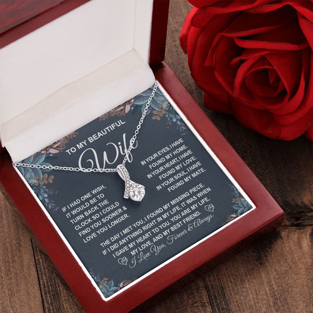 To My Beautiful Wife Necklace Gift for Her, Soulmate for Wife Valentine Gifts from Husband, Birthday Jewelry for Women, Soulmate Gifts, Message Card and Necklace Gifts Box Gift Box Styles on Birthday, Wedding, Anniversary, Valentine Allruing Necklace