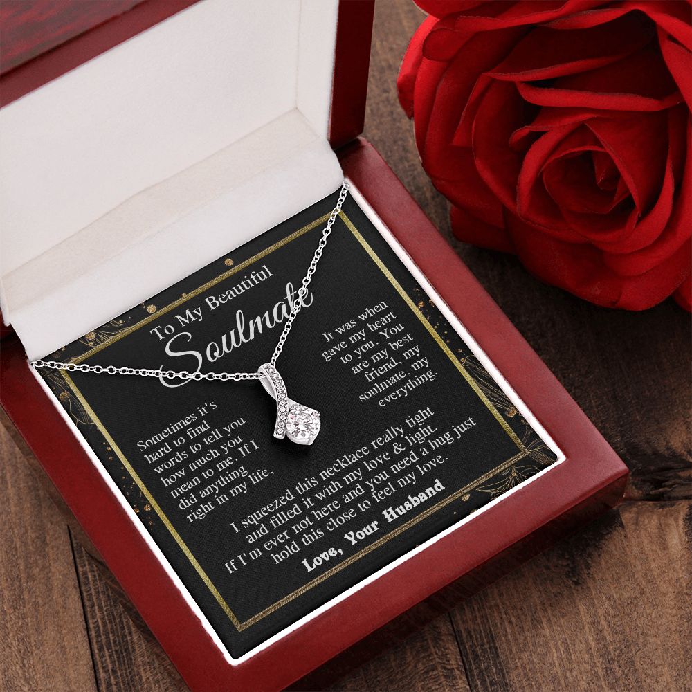 Soulmate Necklace from Husband, Valentine Romantic Gift for Wife from Husband to My Wife Necklaces, Wife Jewelry Necklace Message Card and Necklace Gift Box Gift Box Styles on Birthday, Wedding, Anniversary, Valentine Allruing Necklace