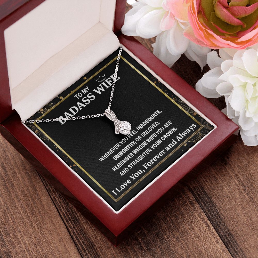 Wife Necklace Gift From Husband To My Badass Wife Pendant Valentine Jewelry with Message Card and Gift Box. Gift for Wife. Necklace Gift Set for Wife Necklace Gifts Box Gift Box Styles Allruing Necklace