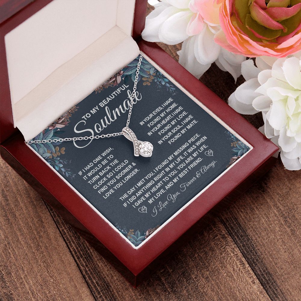 To My Beautiful Soulmate Necklace Gift for Her, Soulmate for Wife Valentine Gifts from Husband, Birthday Jewelry for Women, Soulmate Gifts, Message Card and Necklace Gifts Box Gift Box Styles on Birthday, Wedding, Anniversary, Valentine Allruing Necklace