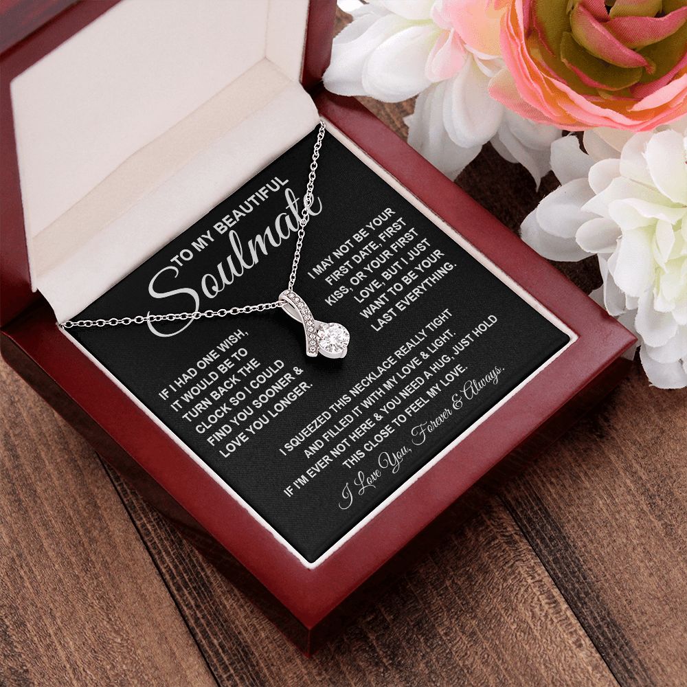 To My Beautiful Soulmate Necklace, Soulmate Jewelry For Women, Wife Necklace From Husband, Soulmate Gift For Her, To My Future Wife Necklace Message Card and Necklace Gift Box Gift Box Styles on Birthday, Wedding, Anniversary, Valentine Allruing Necklace