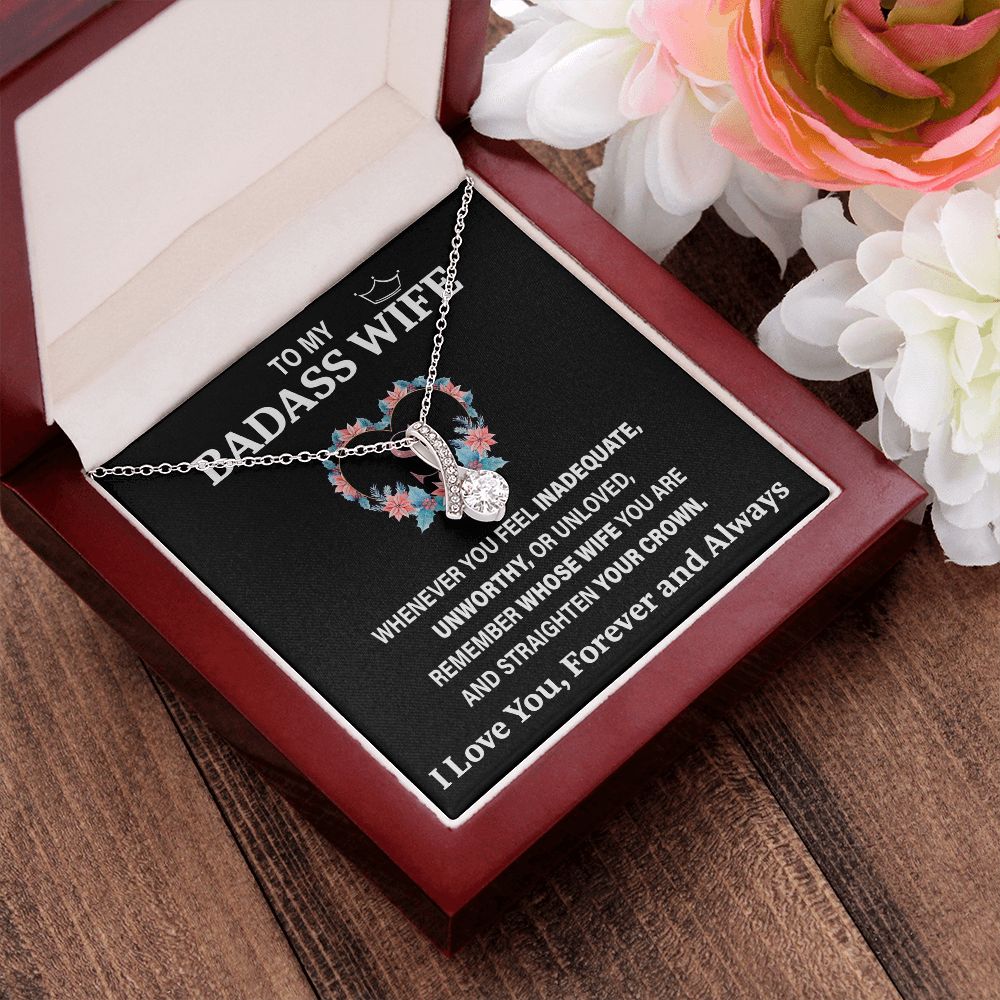 Wife Necklace Gift From Husband To My Badass Wife Pendant Valentines Day Anniversary Jewelry with Message Card and Gift Box. Gift for Wife. Necklace Gift Set for Wife Necklace Gifts Box Gift Box Styles Allruing Necklace