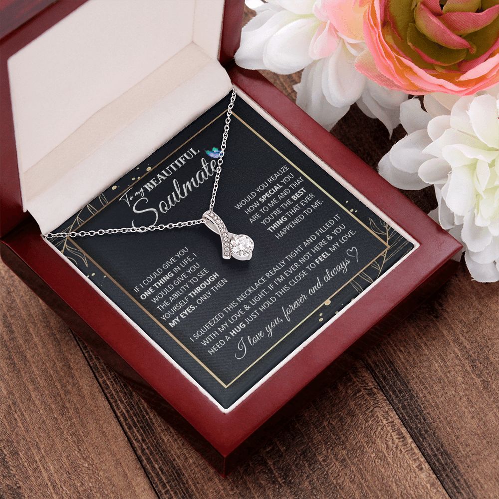 Couples Gifts To My Beautiful Soulmate Necklace From Husband, Wedding For Wife From Husband, Wife Wedding From Husband, To My Wife, Necklace Custom Name Message Card and Gift Box Styles on Birthday, Christmas, Wedding, Anniversary Allruing Necklace