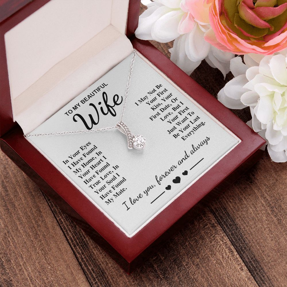 To My Beautiful Wife Necklace Gift, Soulmate for Wife Birthday Gifts from Husband, Anniversary for Women, Soulmate Gifts, Message Card and Necklace Gifts Box Gift Box Styles on Birthday, Wedding, Anniversary, Valentine Allruing Necklace