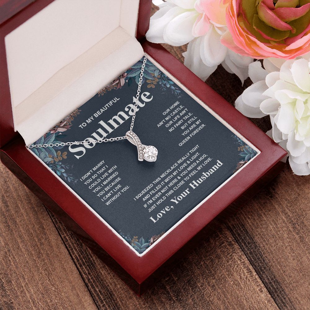 Soulmate Necklace Gift From Husband To My Badass Wife Valentines Days Anniversary Jewelry with Message Card and Gift Box. Gift for Wife. Necklace Gift Set for Wife Message Card and Necklace Gifts Box Gift Box Styles Allruing Necklace