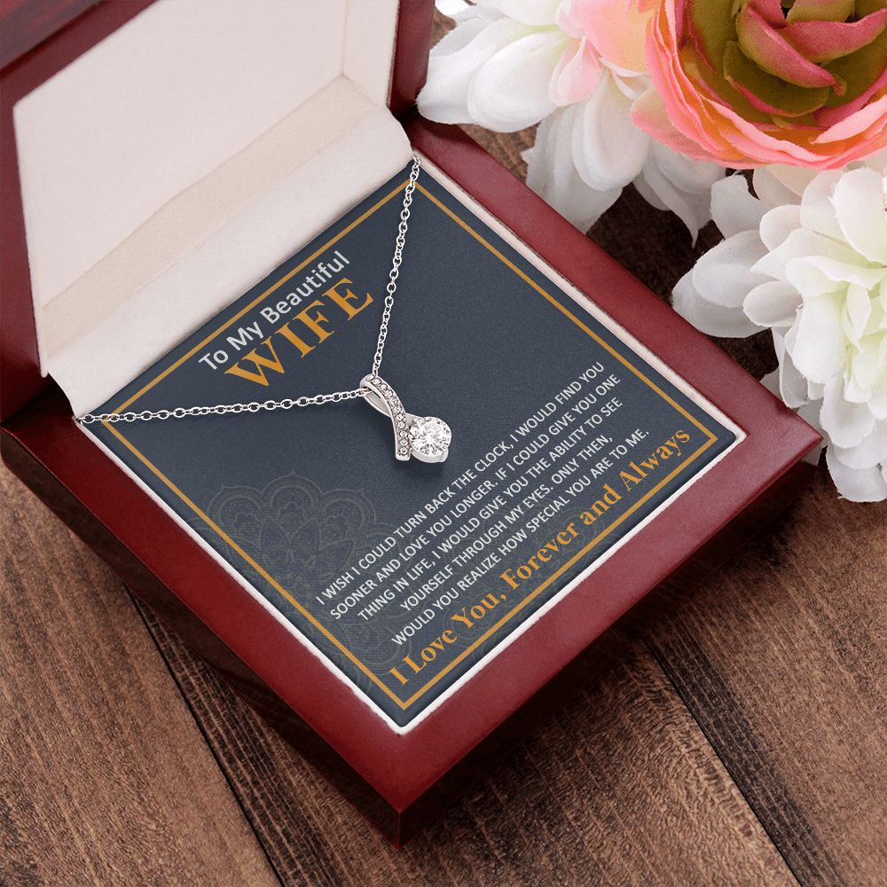 Couples Gifts, To My Beautiful Wife Necklace From Husband, Wedding Anniversary For Wife From Husband, Wife Wedding From Husband, To My Wife, Necklace Custom Name Message Card and Gift Box Styles on Birthday, Christmas, Wedding, Anniversary Allruing Neckla