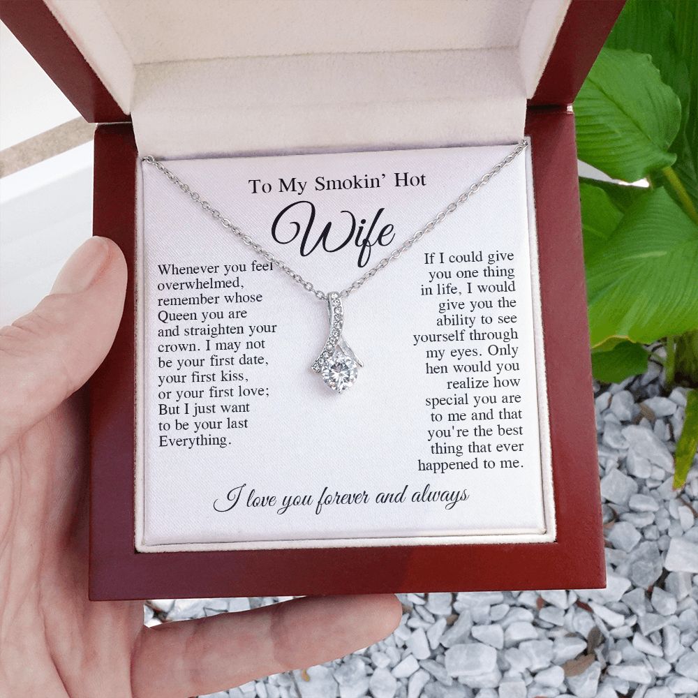 To My Beautiful Wife Necklace, Wedding Anniversary Jewelry for Women, Anniversary Gifts For Wife From Husband To My Wife Necklace Message Card and Necklace Gift Box Gift Box Styles on Birthday, Wedding, Anniversary, Valentine Allruing Necklace