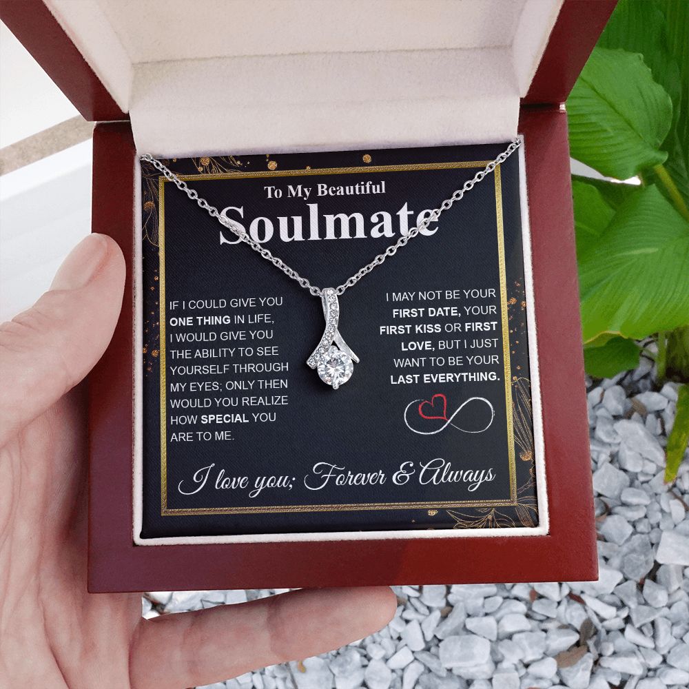 To My Beautiful Soulmate Necklace My Last Everything, Promise Necklace For Her, Fiance Gifts For Her, Wedding Valentine Gifts For Future Wife With Message Card Box LED, Soulmate Necklace For Women, To My Wife Necklace Allruing Necklace