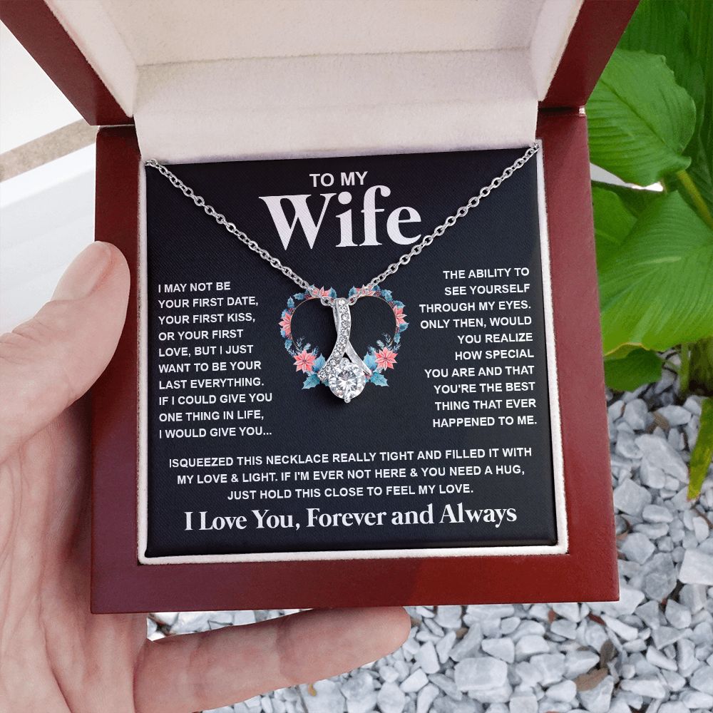 Couples Gifts Necklace To My Wife Necklace Birthday Christmas Jewelry Romantic Gifts For My Wife Pendant Jewelry with Message Card and Box Necklaces for Women Valentines Day Happy Anniversary Wedding Present Allruing Necklace