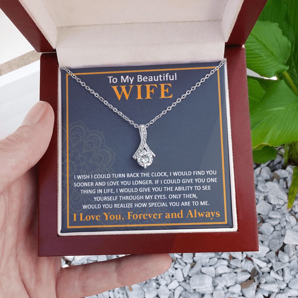 Couples Gifts, To My Beautiful Wife Necklace From Husband, Wedding Anniversary For Wife From Husband, Wife Wedding From Husband, To My Wife, Necklace Custom Name Message Card and Gift Box Styles on Birthday, Christmas, Wedding, Anniversary Allruing Neckla