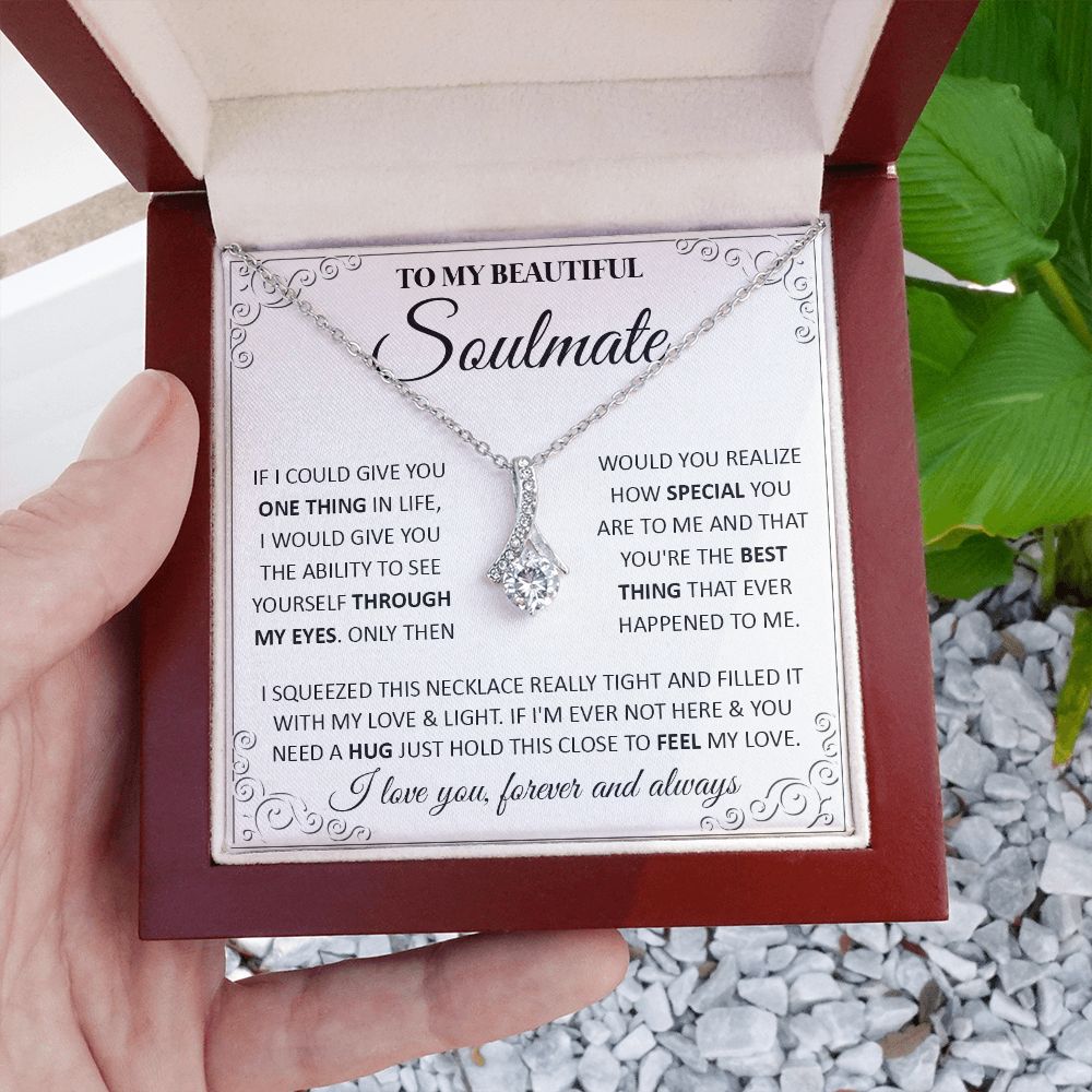 Couples Gifts, To My Beautiful Soulmate Necklace From Husband, Wedding Anniversary For Wife From Husband, Wife Wedding From Husband, To My Wife, Necklace Custom Name Message Card and Gift Box Styles on Birthday, Christmas, Wedding, Anniversary Allruing Ne