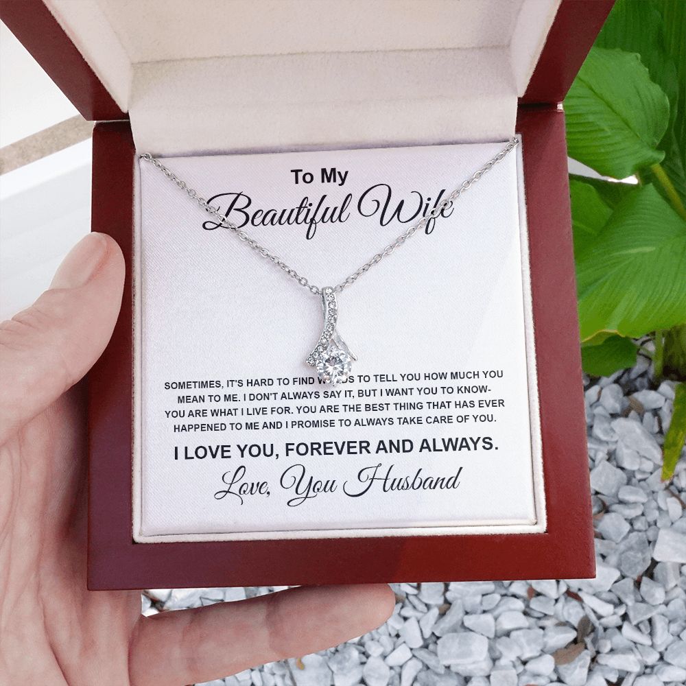 To My Beautiful Wife Necklace From Husband Pendant Jewelry with Message Card and Box Necklaces for Women Valentines Day Happy Wedding Present for Birthday Merry Christmas for Wife Allruing Necklace