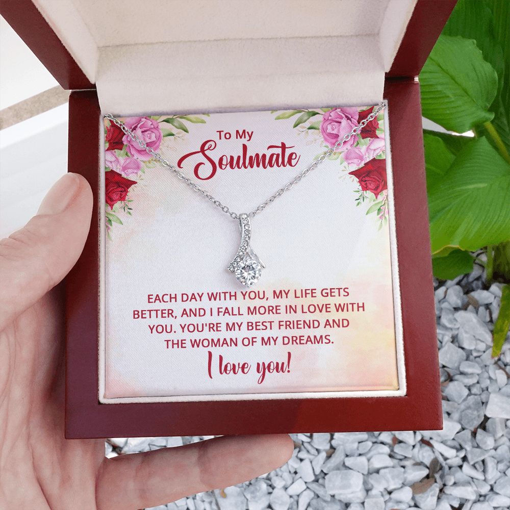 To My Soulmate Necklace I Love You Wife Love Knot Message Card and Box Gift Set for Girlfriend Women from Husband Boyfriend Couples, Meaningful Necklace Message Card and Gift Box Styles on Birthday, Christmas, Anniversary Allruing Necklace