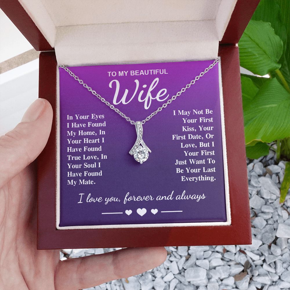 To My Beautiful Wife Necklace Gift, Soulmate for Wife Birthday Gifts from Husband, Valentine for Women, Soulmate Gifts, Message Card and Necklace Gifts Box Gift Box Styles on Birthday, Wedding, Anniversary, Valentine Allruing Necklace