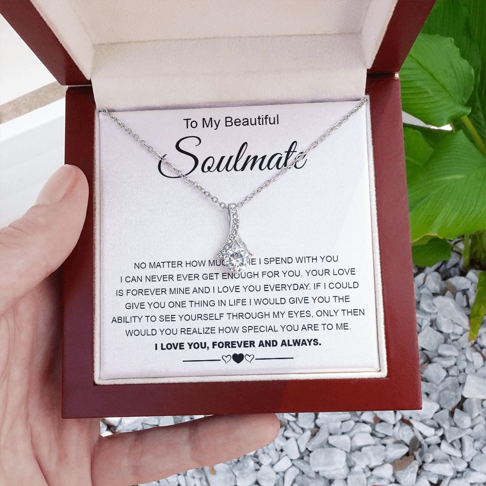 To My Beautiful Soulmate Necklace Valentine Gifts for Wife Gifts from Husband, Wife Anniversary Gifts, Gifts for Wife, Message Card and Necklace Gift Box Gift Box Styles on Birthday, Wedding, Anniversary, Valentine Allruing Necklace