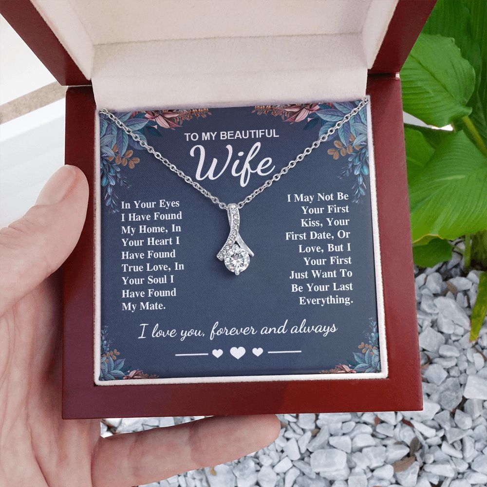 To My Beautiful Wife Necklace Gift, Soulmate for Wife Valentine Gifts from Husband, Birthday for Women, Soulmate Gifts, Message Card and Necklace Gifts Box Gift Box Styles on Birthday, Wedding, Anniversary, Valentine Allruing Necklace