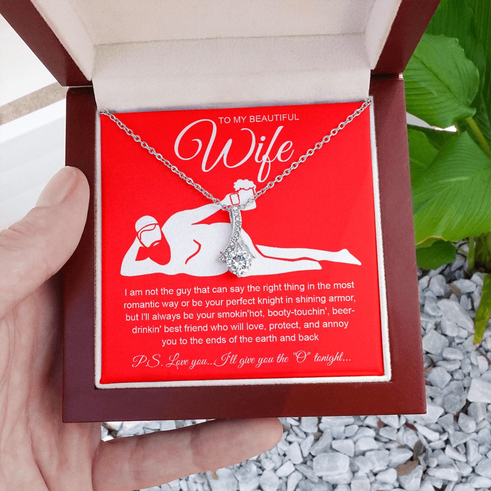 To My Beautiful Wife Necklace For Women, Funny Gifts For Girlfriend,Valentine Presents For Girlfriend, Best Birthday Meaningful Gift Ideas For Wife, Women Romantic Jewelry For Her Anniversary Message Card and Gift Box Styles Allruing Necklace