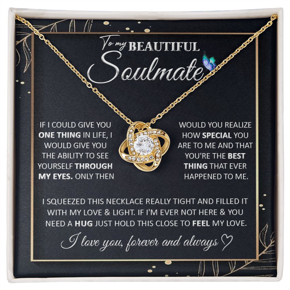 Couples Gifts To My Beautiful Soulmate Necklace From Husband, Wedding For Wife From Husband, Wife Wedding From Husband, To My Wife, Necklace Custom Name Message Card and Gift Box Styles on Birthday, Christmas, Wedding, Anniversary Love knot Thang