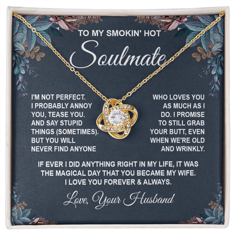 Soulmate Necklace Gifts from Husband, Anniversary Gifts for Wife from Husband, Wife Valentine Gifts from Husband, To My Wife Necklace Message Card and Necklace Gifts Box Gift Box Styles on Birthday, Wedding, Anniversary, Valentine Love knot Thang