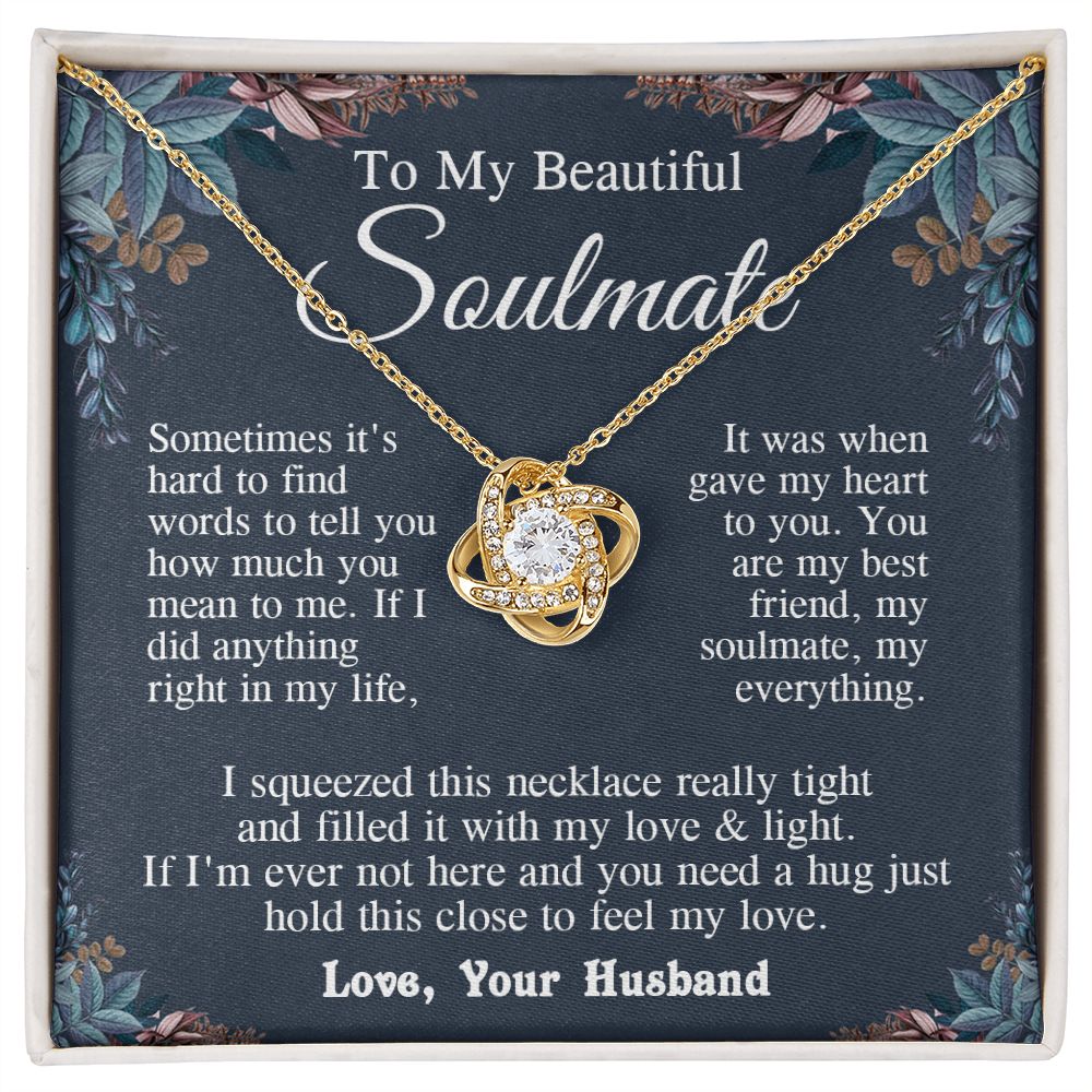 Soulmate Necklace from Husband, Valentine Romantic Gift for Wife from Husband to My Wife Necklaces for Wife Birthday Gifts, Wife Jewelry Necklace Message Card and Necklace Gift Box Gift Box Styles on Birthday, Wedding, Anniversary, Valentine Love knot Tha