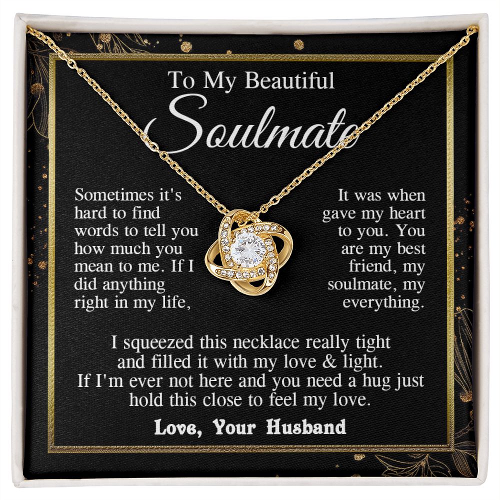 Soulmate Necklace from Husband, Valentine Romantic Gift for Wife from Husband to My Wife Necklaces, Wife Jewelry Necklace Message Card and Necklace Gift Box Gift Box Styles on Birthday, Wedding, Anniversary, Valentine Love knot Thang