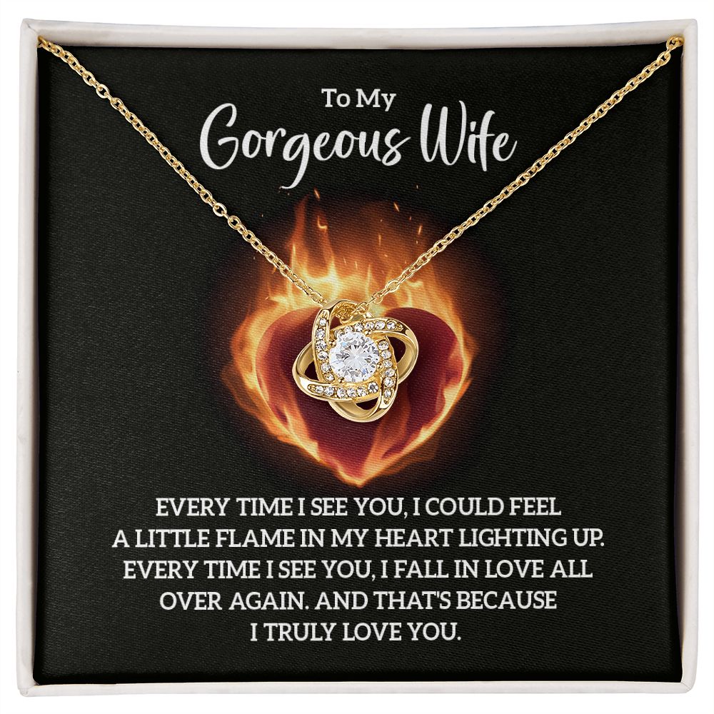 Couples Gifts, To My Gorgeous Wife Necklace Gifts From Husband, Wedding Anniversary Jewelry For Wife From Husband, Wife Birthday From Husband, To My Soulmate Message Card and Gift Box styles On Birthday, Christmas, Anniversary  Love knot Thang