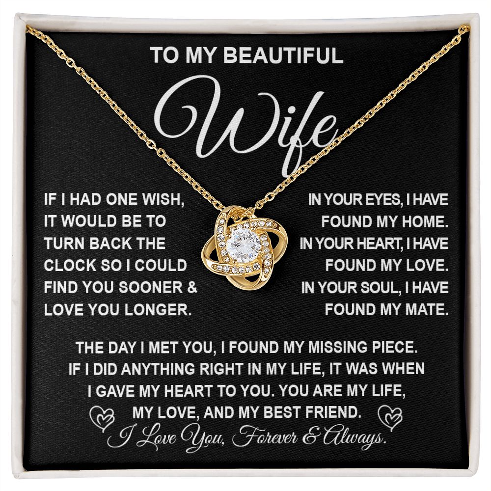 To My Beautiful Wife Necklace Gift for Her, Soulmate for Wife Birthday Gifts from Husband, Valentine Jewelry for Women, Soulmate Gifts, Message Card and Necklace Gifts Box Gift Box Styles on Birthday, Wedding, Anniversary, Valentine Love knot Thang