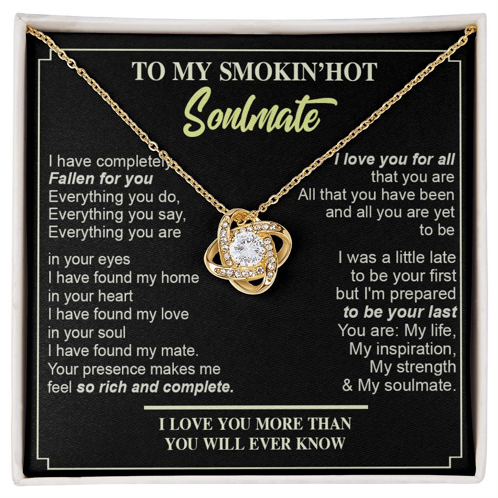 Couples Gifts, Necklace To My Hot Soulmate Necklace Gifts For My Wife with Future Wife Soulmate Girlfriend Necklaces Customer Name Message Card and Gift Box styles On Birthday, Christmas, Anniversary Love knot Thang