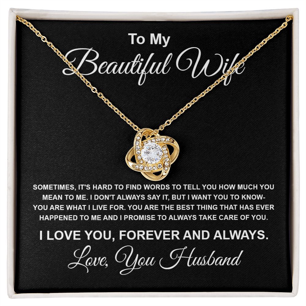 To My Beautiful Wife Necklace From Husband Pendant Jewelry with Message Card and Box Necklaces for Women Valentines Day Happy Anniversary Present for Birthday Merry Christmas for Wife Love knot Thang