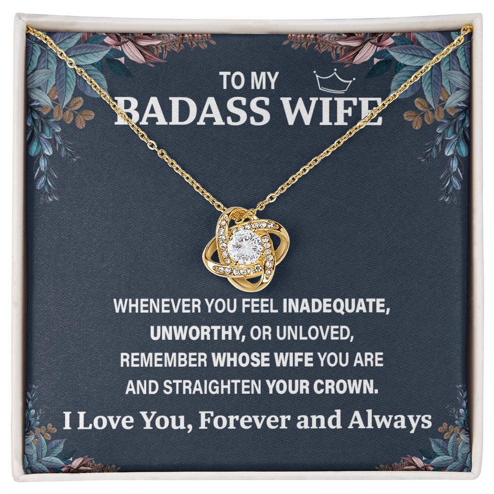 Wife Necklace Gift From Husband To My Badass Wife Pendant Birthday Jewelry with Message Card and Gift Box. Gift for Wife. Necklace Gift Set for Wife Necklace Gifts Box Gift Box Styles Love knot Thang