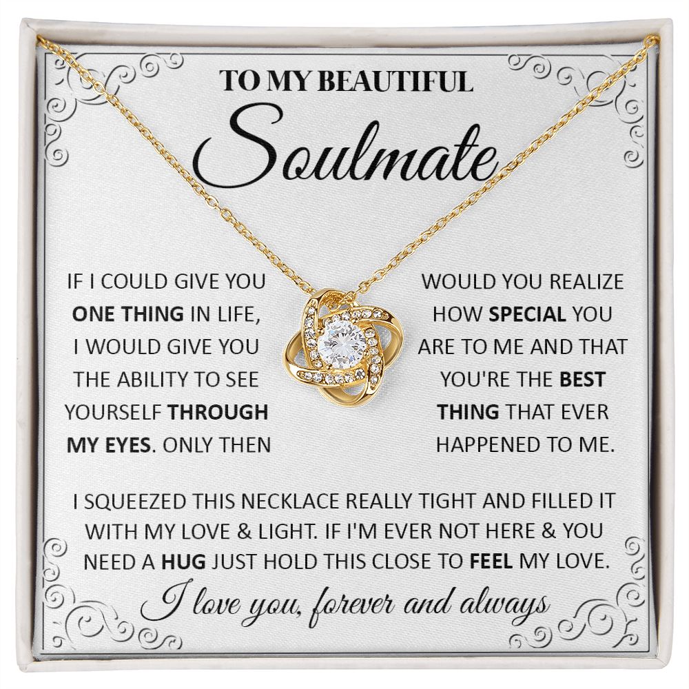 Couples Gifts, To My Beautiful Soulmate Necklace From Husband, Wedding Anniversary For Wife From Husband, Wife Wedding From Husband, To My Wife, Necklace Custom Name Message Card and Gift Box Styles on Birthday, Christmas, Wedding, Anniversary Love knot T
