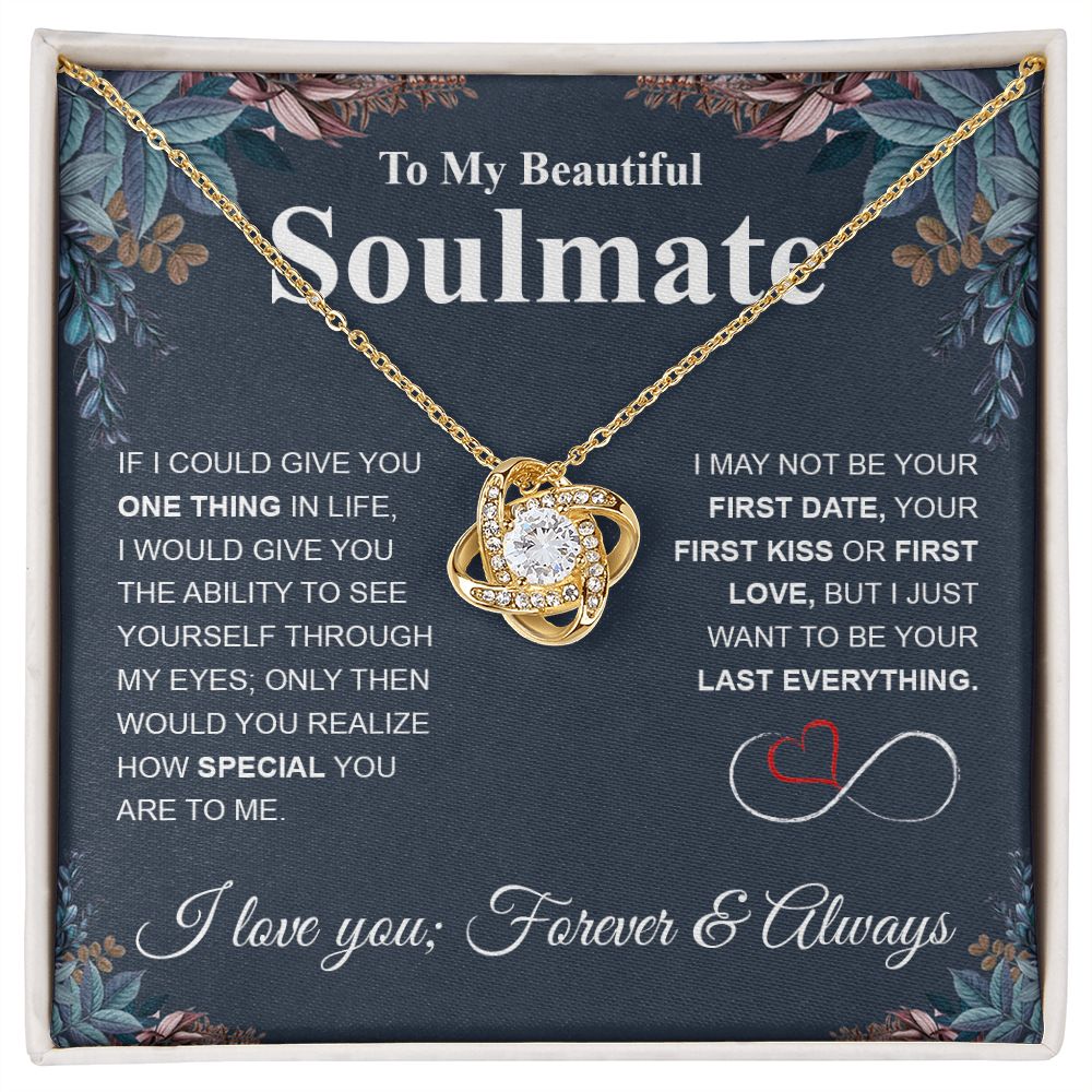 To My Beautiful Soulmate Necklace My Last Everything, Promise Necklace For Her, Fiance Gift For Her, Wedding Gifts For Future Wife With Message Card Box LED, Soulmate Necklace For Women, To My Wife Necklace Love knot Thang