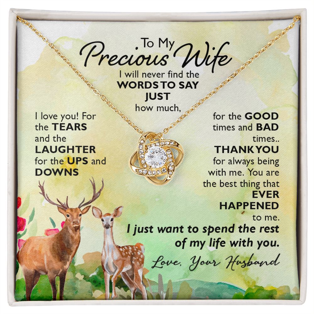 To My Preious Wife Necklace Romantic Gifts For Her Unique Necklaces For Wife From Husband Cute Valentines Day Anniversary Birthday For Wife, Love Knot Meaningful Necklace Message Card and Gift Box Styles on Birthday, Christmas, Anniversary Love knot Thang