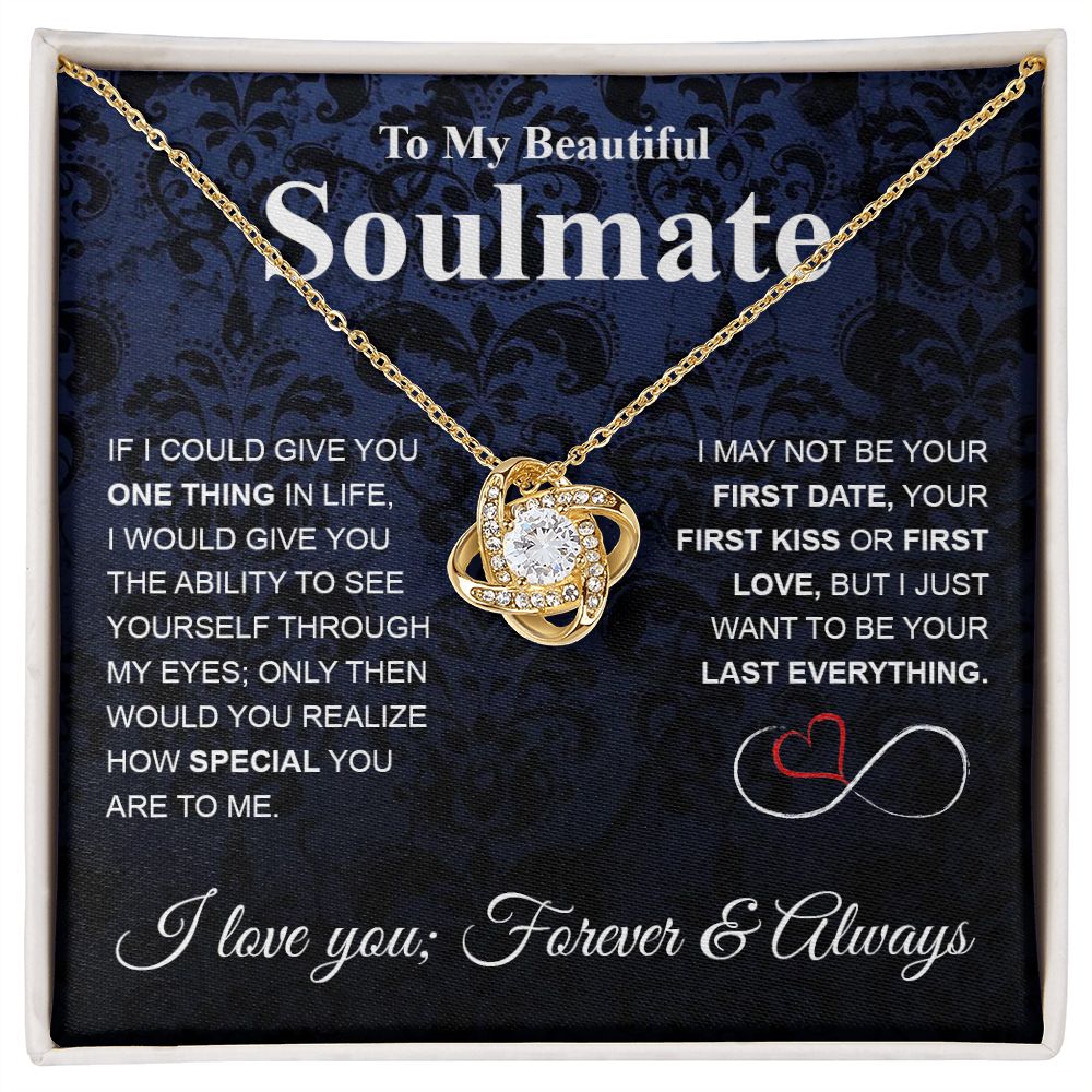 To My Beautiful Soulmate Necklace My Last Everything, Promise Necklace For Her, Fiance Gifts For Her, Wedding Gifts For Future Wife With Message Card Box LED, Soulmate Necklace For Women, To My Wife Necklace Love knot Thang