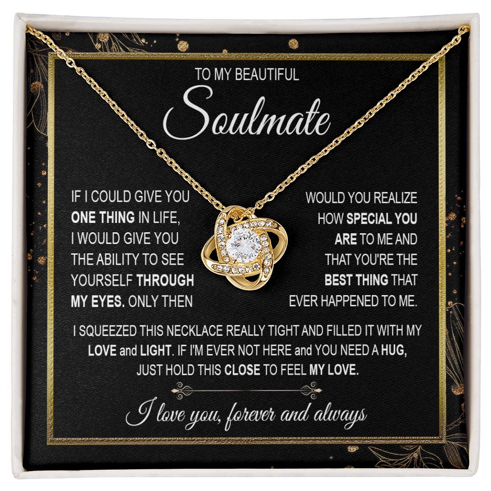 To My Soulmate Necklace for Women, Necklaces For Wife from Husband, Soulmate Necklace to My Future Wife, Necklace For Soulmate with Message Card and Necklace Gift Box Gift Box Styles on Birthday, Christmas, Wedding, Anniversary Love knot Thang
