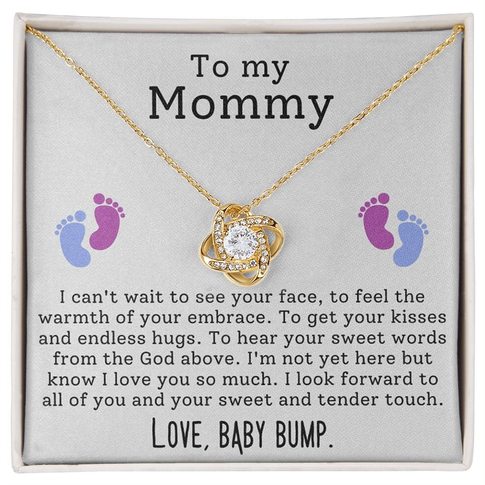 New Mom Gift Jewelry, To My Mommy Mom to Be Baby Feet Heart Pendant Necklace, Baby Shower Gift, Expecting Mother Pregnancy Gift Set, Mothers day Gift, Mom Necklace, Perfect Mother's Day Gift For New Mom LOVE KNOT