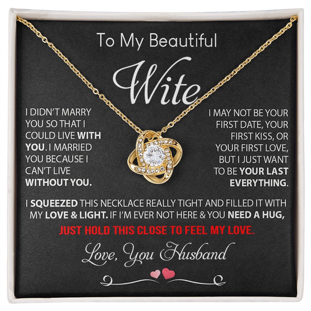 My Beautiful Wife Necklace Future Wife Gifts, Promise Necklace For Her, Fiance Gifts For Her, Valentine Gifts For Soulmate From Husband With Message Card Box LED, Soulmate Necklace For Women, To My Wife Necklace Love knot Thang