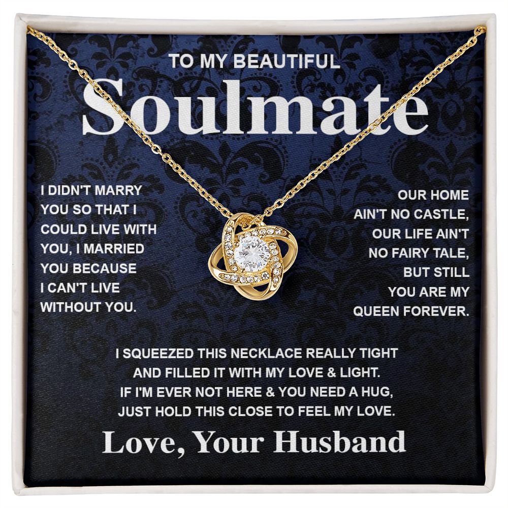 Soulmate Necklace Gift From Husband To My Badass Wife Valentines Day Anniversary Jewelry with Message Card and Gift Box. Gift for Wife. Necklace Gift Set for Wife Message Card and Necklace Gifts Box Gift Box Styles Love knot Thang