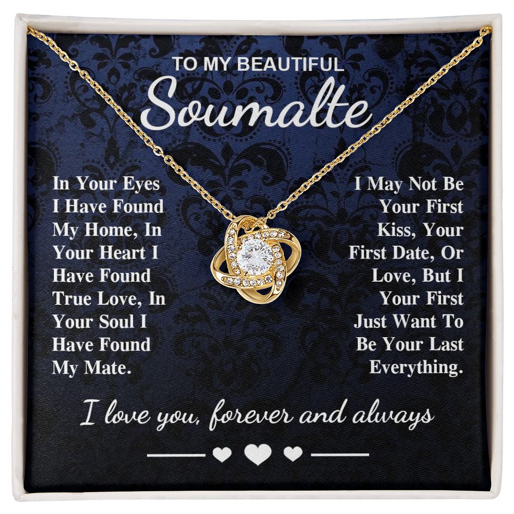 To My Beautiful Soulmate Necklace Gift, Soulmate for Wife Birthday Gifts from Husband, Wedding for Women, Soulmate Gifts, Message Card and Necklace Gifts Box Gift Box Styles on Birthday, Wedding, Anniversary, Valentine Love knot Thang